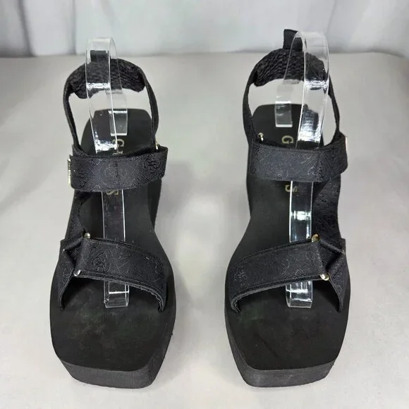 Guess Women's Daysa Quattro-G Strappy Eva Wedge Sandals Black Logo - Picture 3 of 7